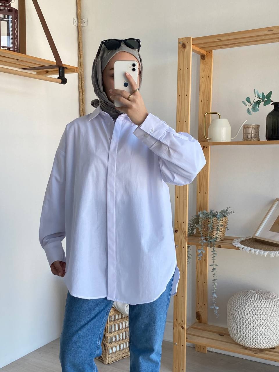 Oversize  QSTY Poplin Gömlek - Beyaz