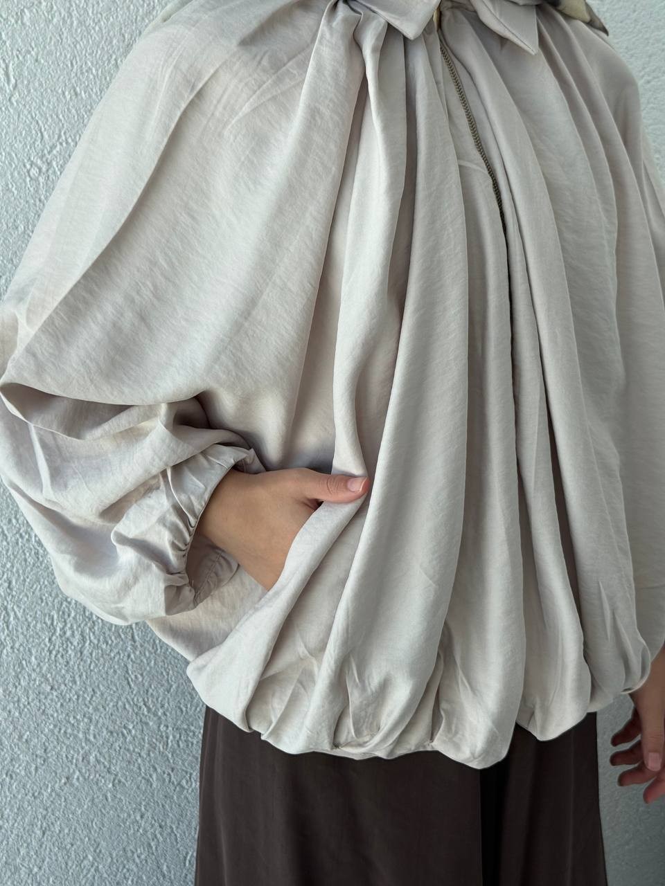 ZR Model Fermuarlı Tencel Ceket - Taş