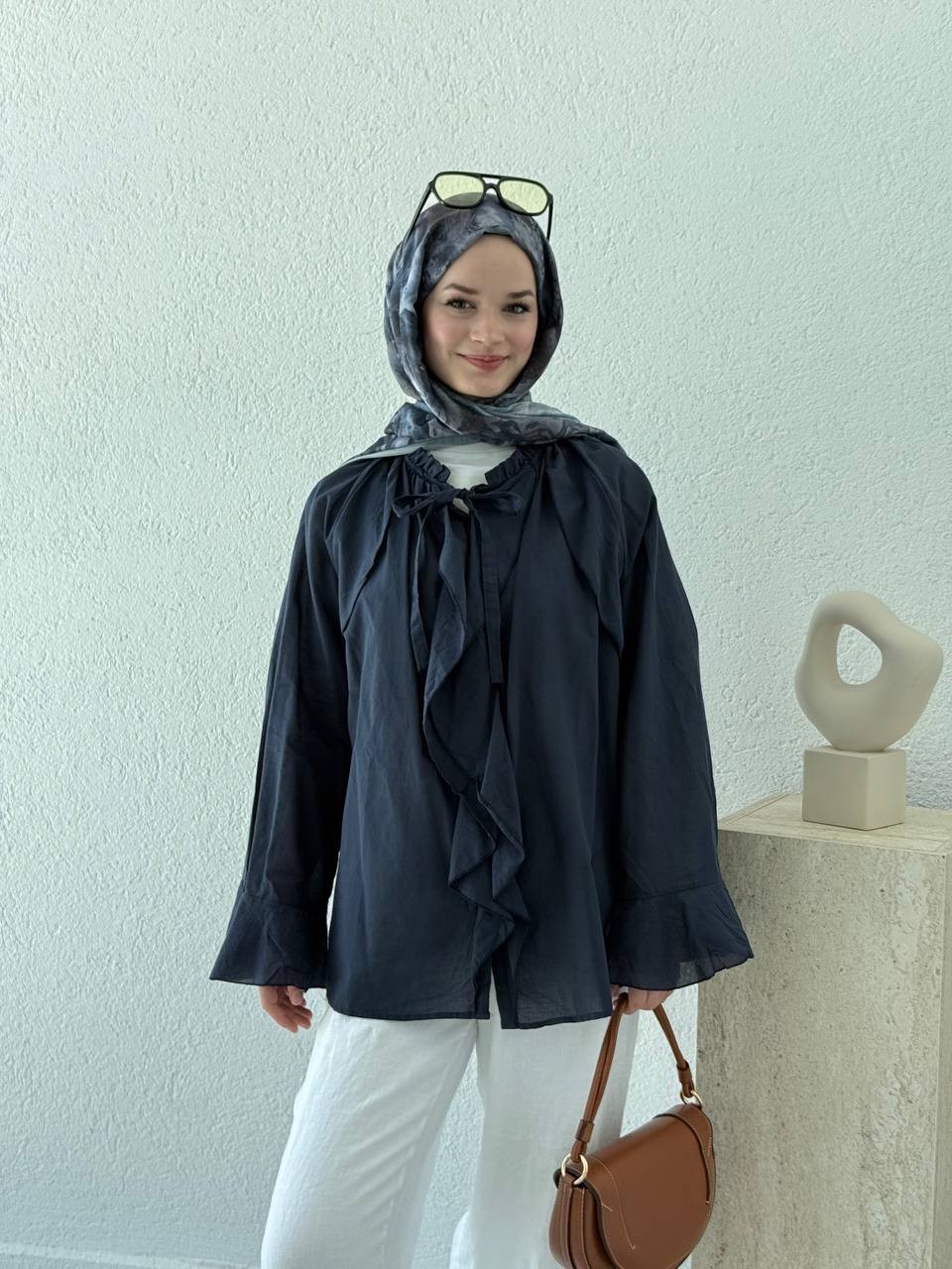 Zara Model Vual Fırfırlı Gömlek 2036 - Lacivert