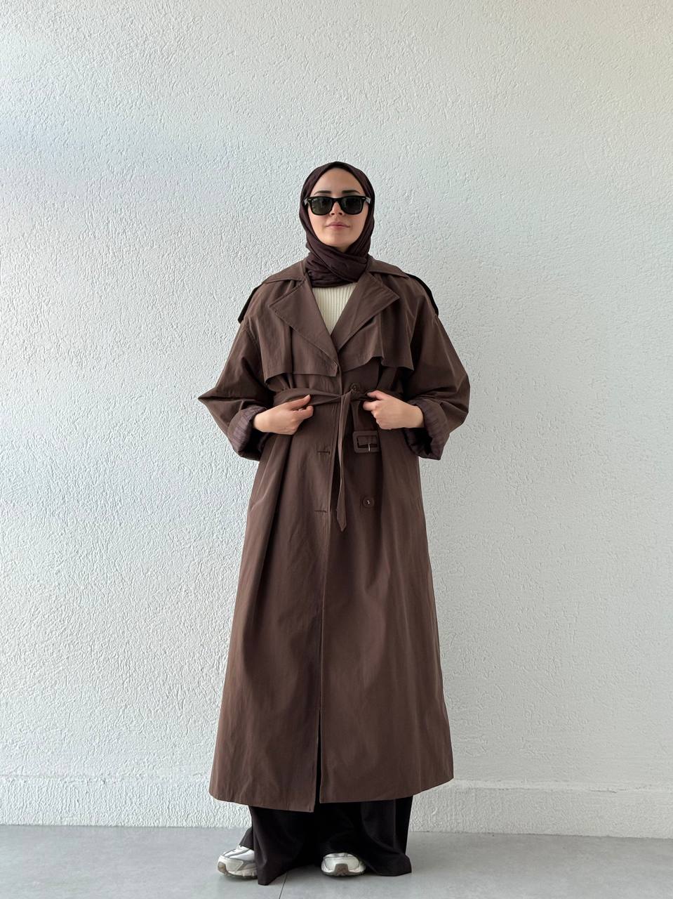 Çizgili İç Astarlı Trençkot 9637