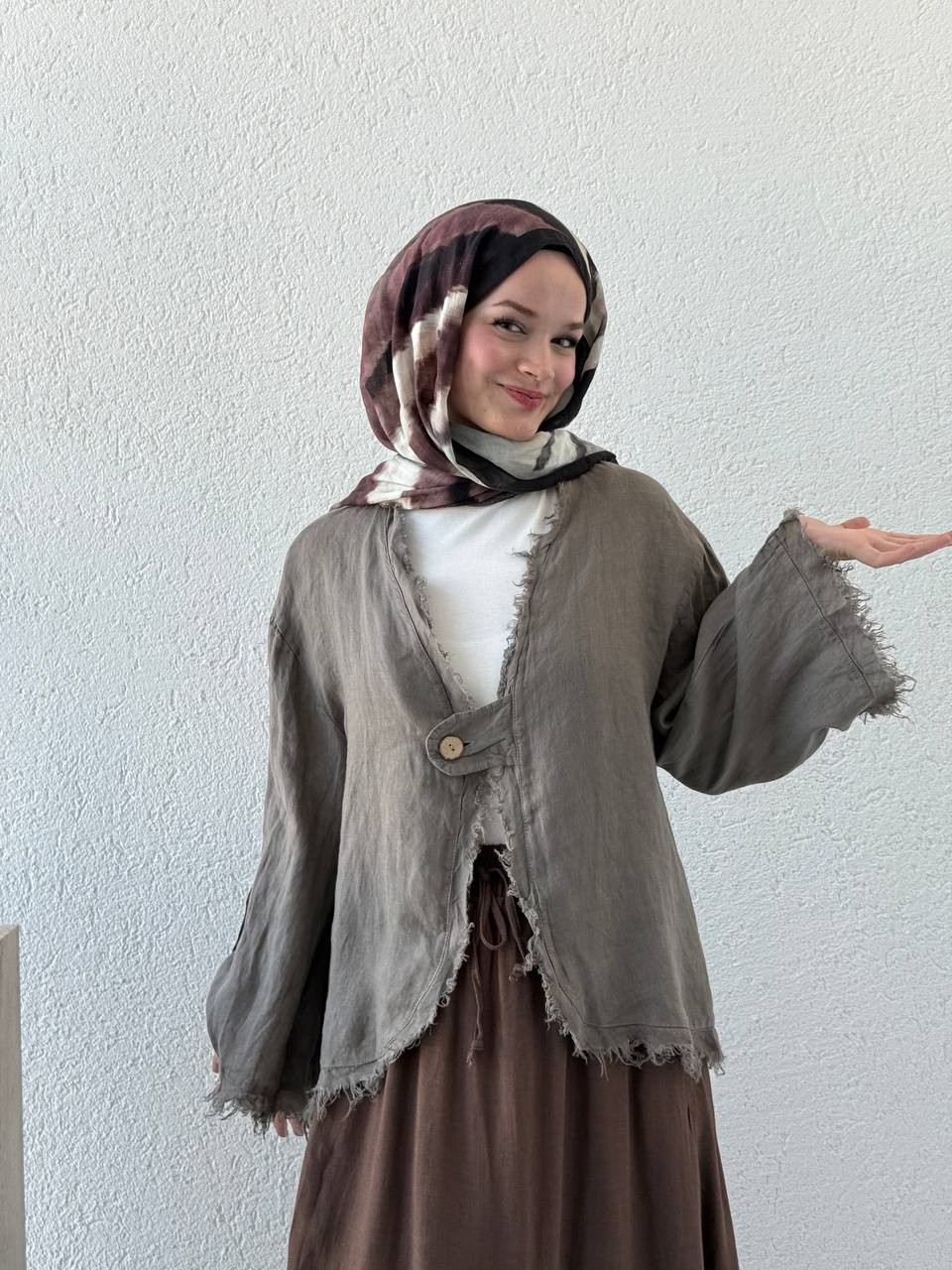 Keten Tek Düğmeli Pis Dikişili Ceket flr