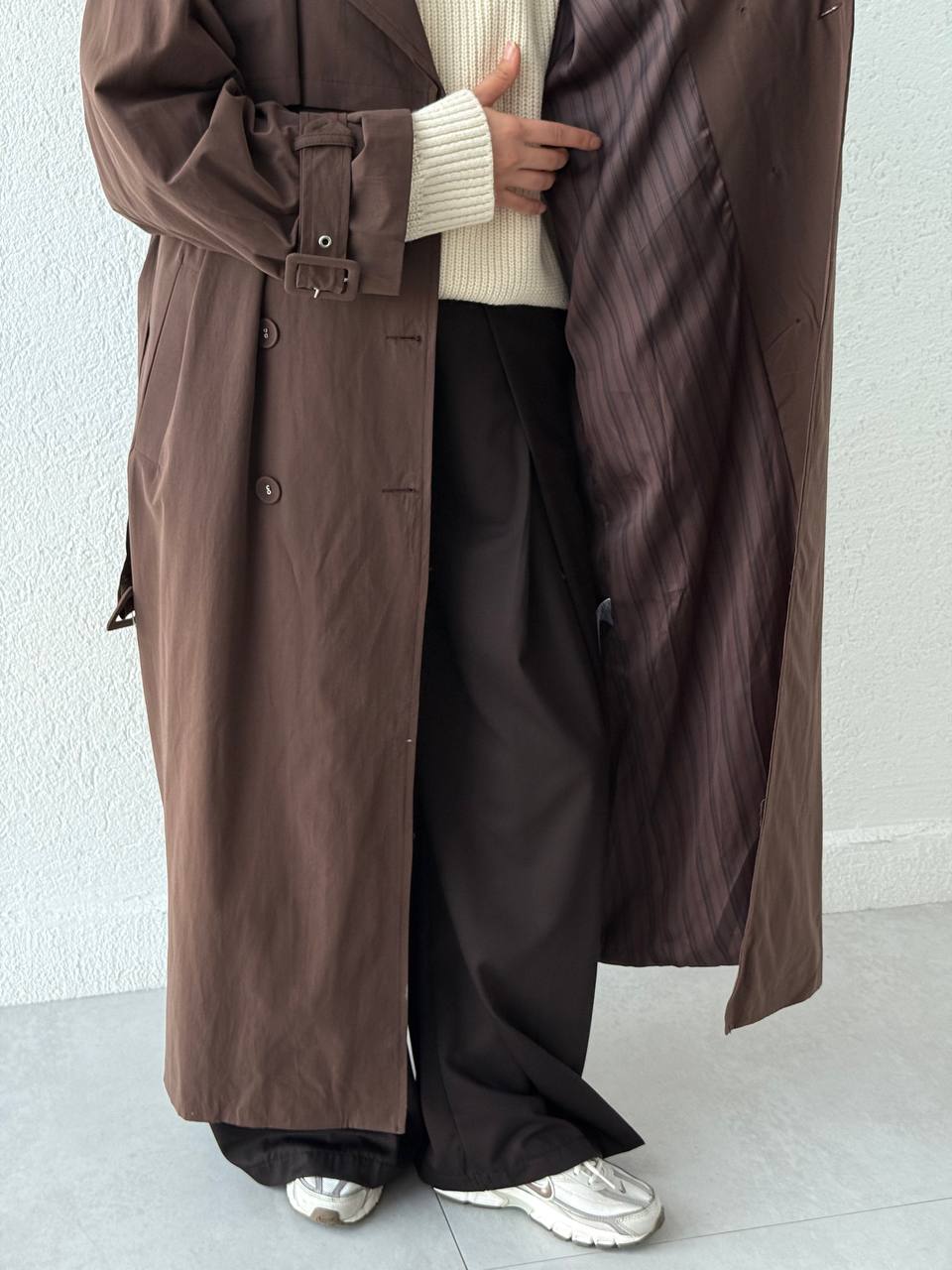 Çizgili İç Astarlı Trençkot 9637