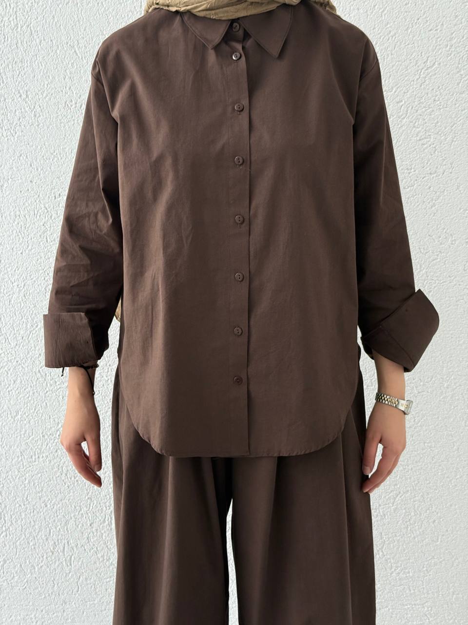 Poplin Etek Pantolonlu Takım 51005  - Kahve