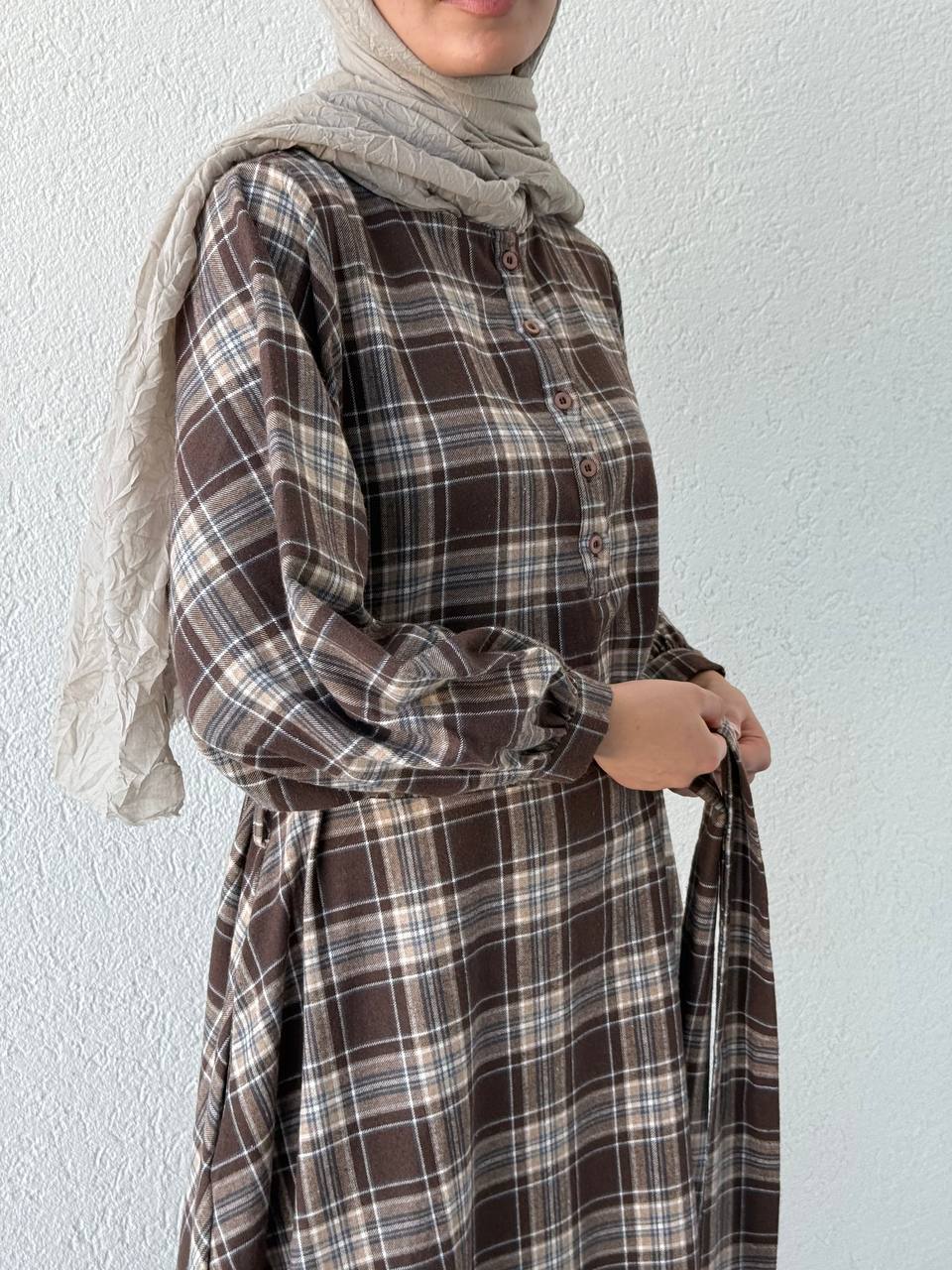 Zr Model Ekose Elbise 1235 - Desenli Kahverengi