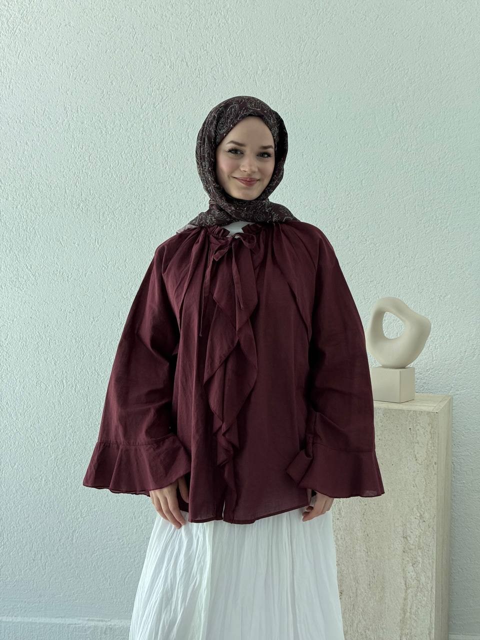 Zara Model Vual Fırfırlı Gömlek 2036 - bordo