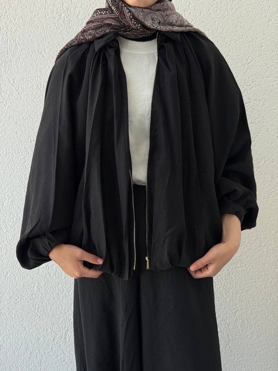 ZR Model Fermuarlı Tencel Ceket - Siyah
