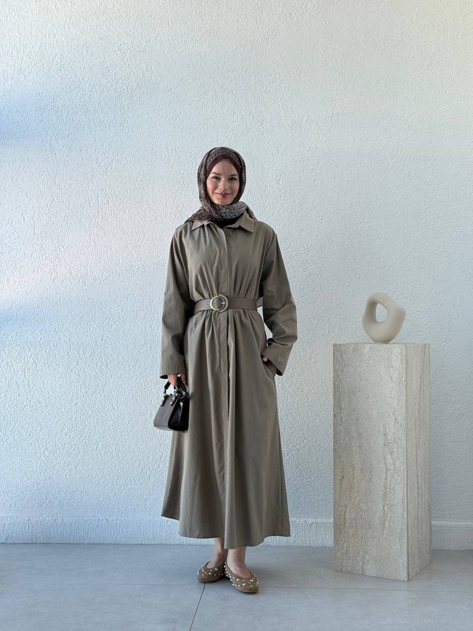 Kemerli Poplin Gömlek Elbise 3350