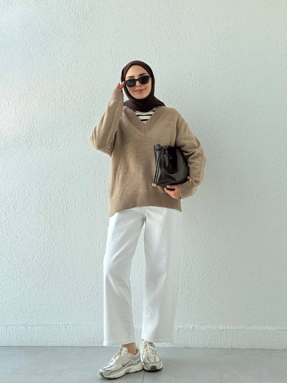 V Yaka Triko Kazak 0075 - Taş