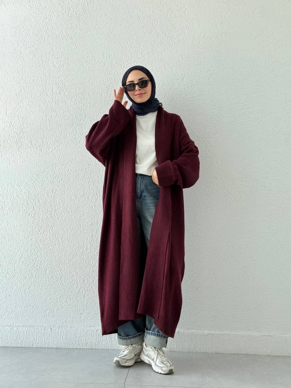 Şal Yaka Uzun Hırka 2310006 - bordo
