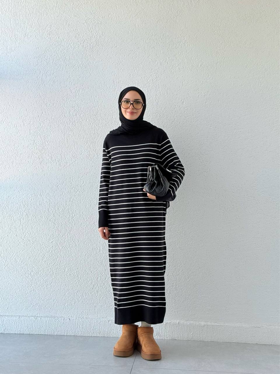 Çizgili Triko Elbise 119