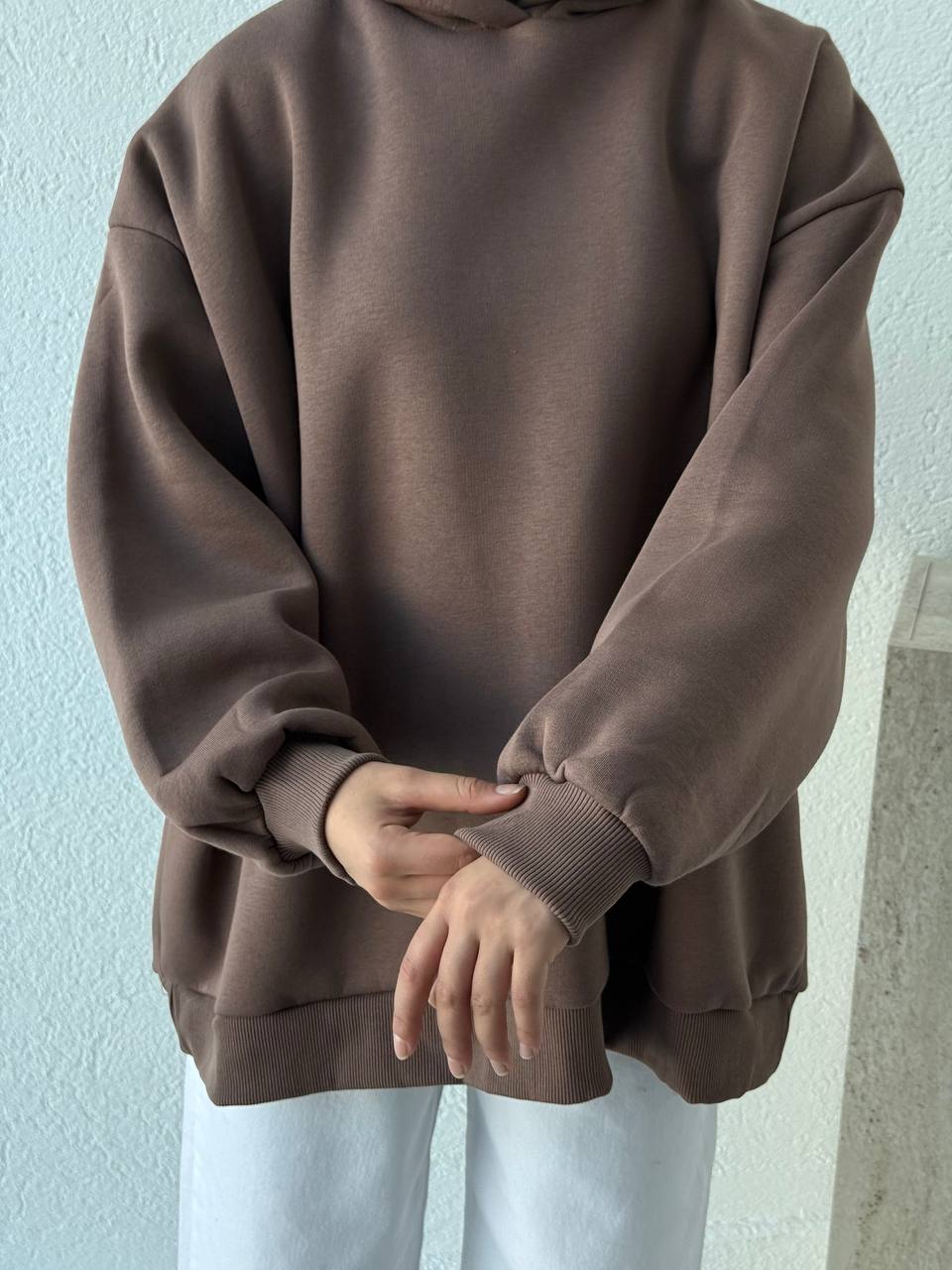 Üç İplik Şardonlu Kapşonlu Oversize Sweat