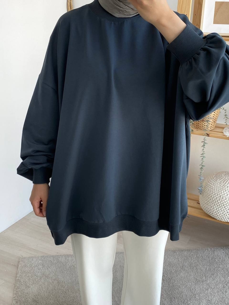 Balon Kol Oversize İki İplik Sweatshirt - Antrasit