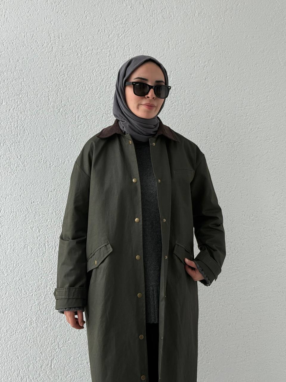 Barbour Kadife Yaka B Kalite Trenç FL 250605 - Yeşil