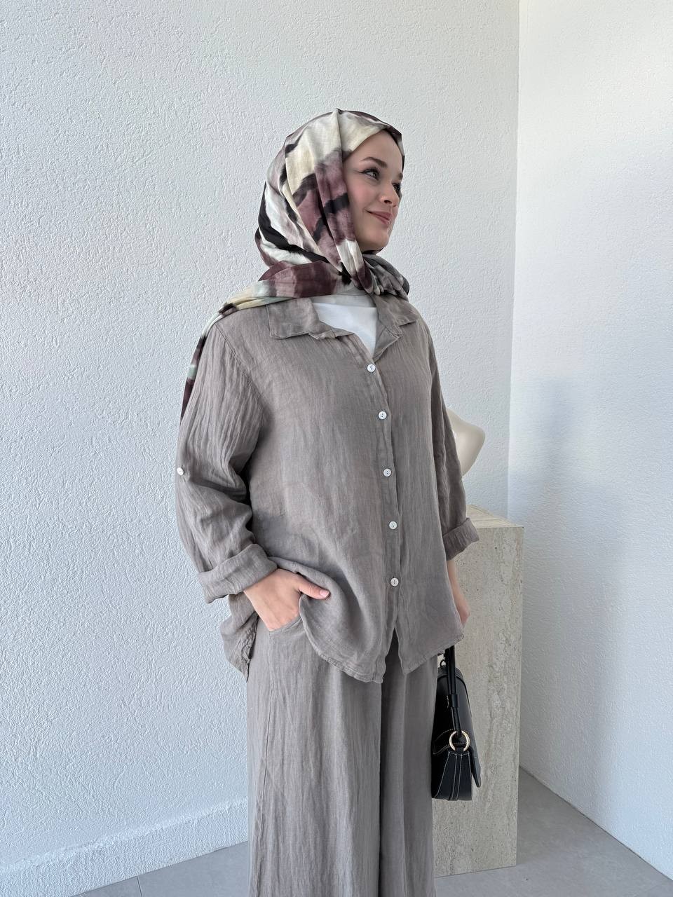 Keten Oversize Takım FLR - Vizon