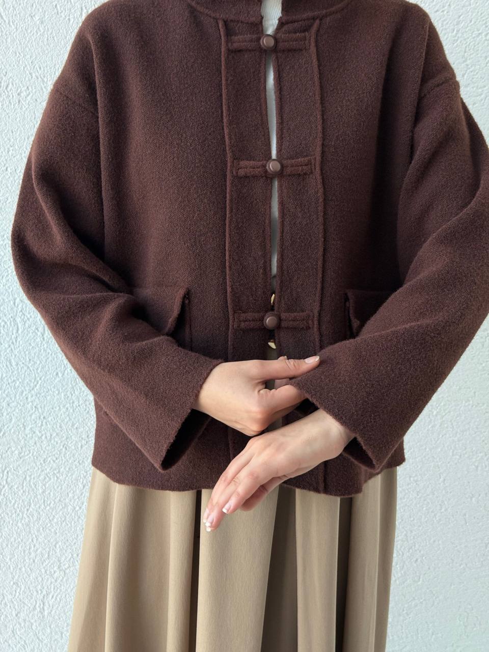 Zr Model Ceket Formunda Biritli Hırka 250607 - Kahve