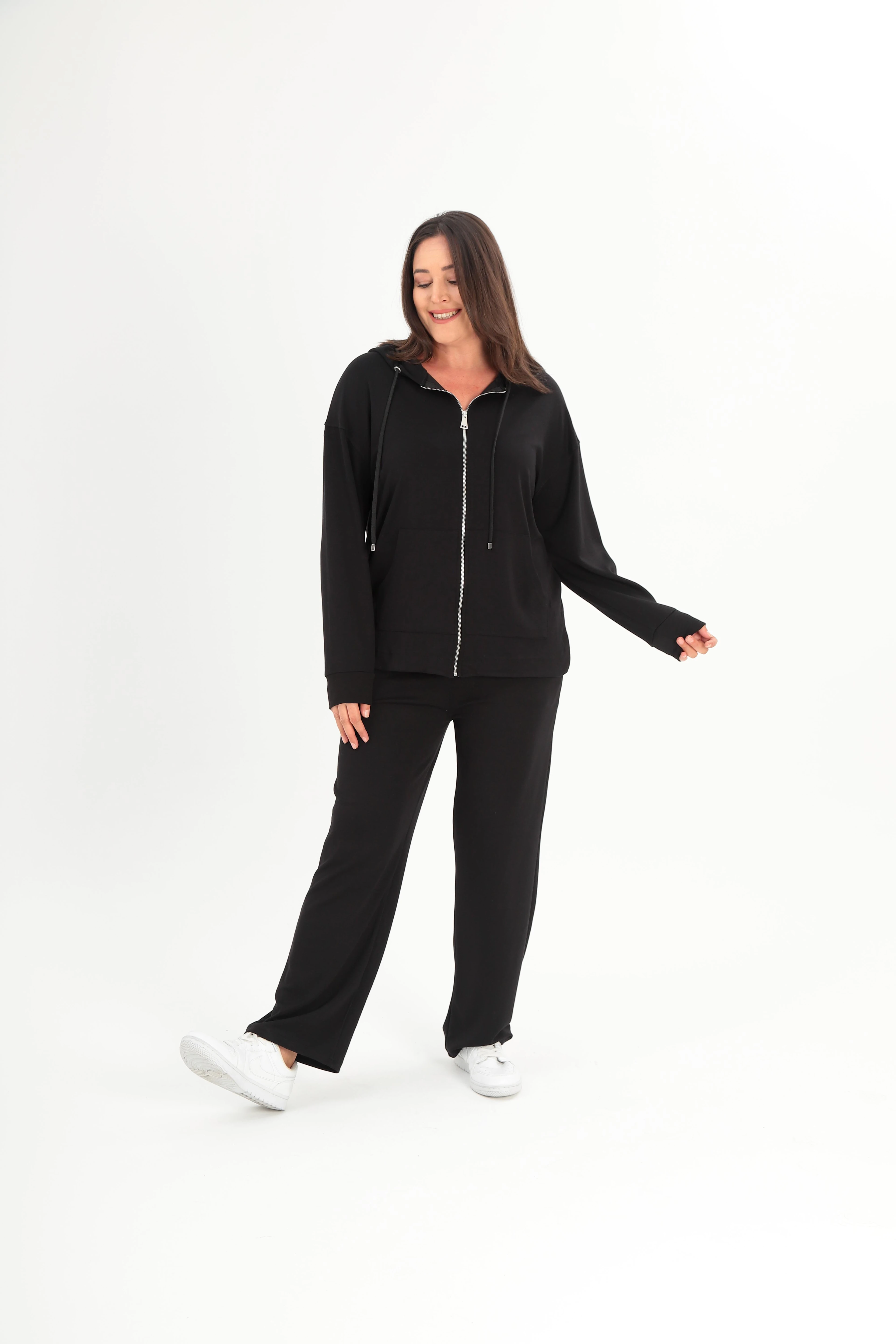 Ebsumu Kadın Büyük Beden Fermuarlı Rahat Ve Şık Tasarım Pamuklu Eşofman Takımı