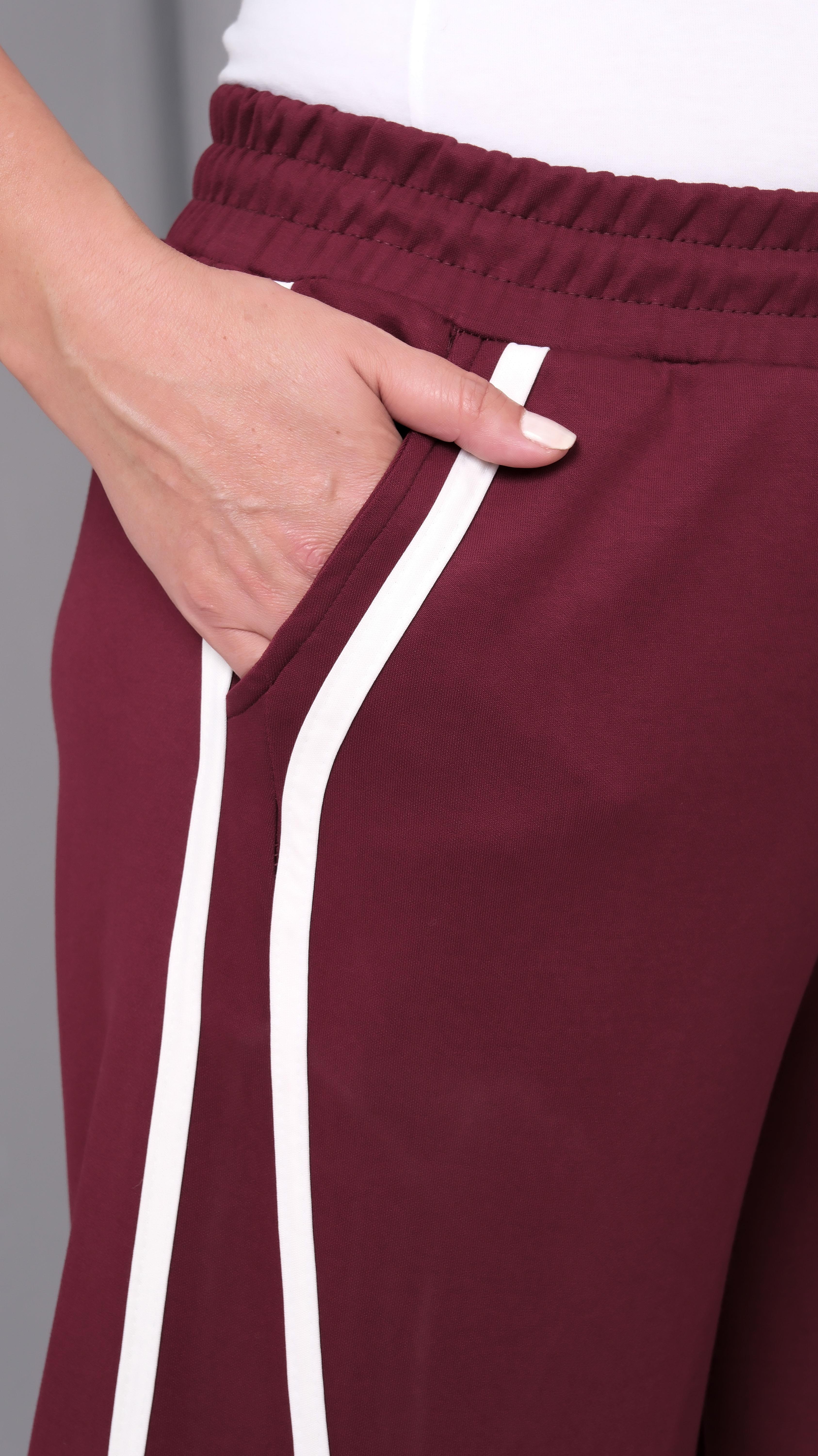 Kadın Büyük Beden Ekstra Rahat Kalıp Çizgili Eşofman Altı - Bordo