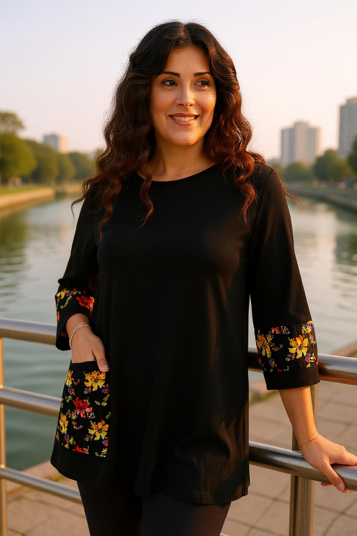 Kadın Büyük Beden Kolları Ve Cepleri Nakış Detaylı Bluz