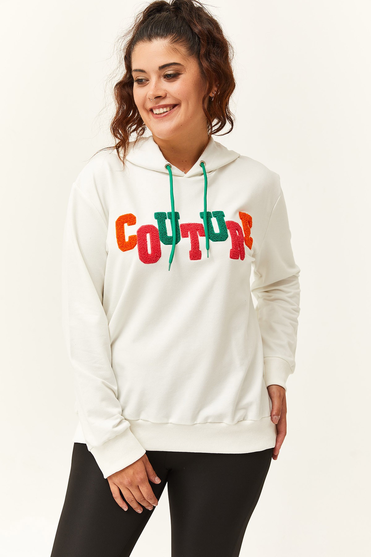 Kadın Büyük Beden Couture Yazılı Sweatshirt