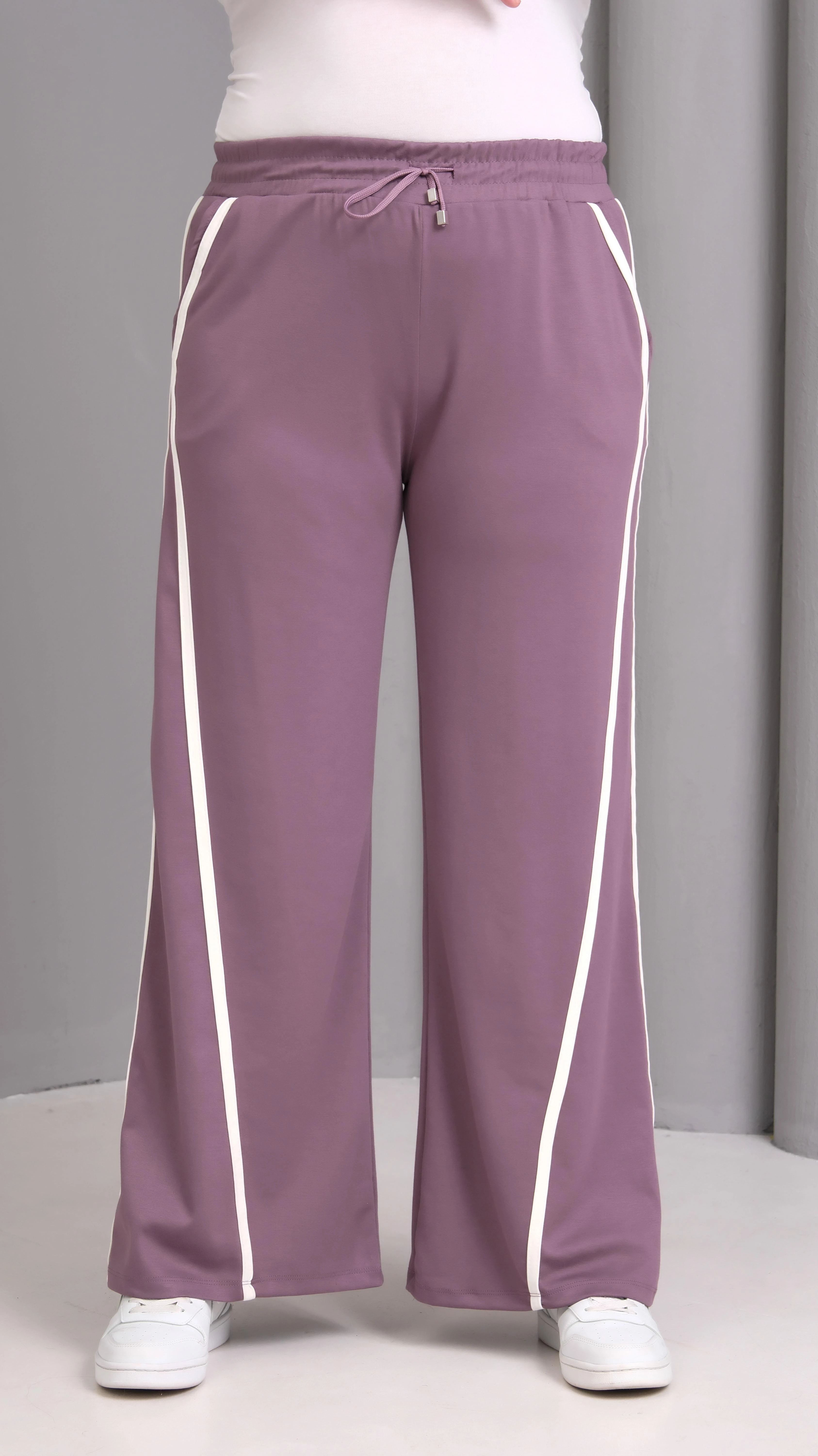 Kadın Büyük Beden Ekstra Rahat Kalıp Çizgili Eşofman Altı - Mor