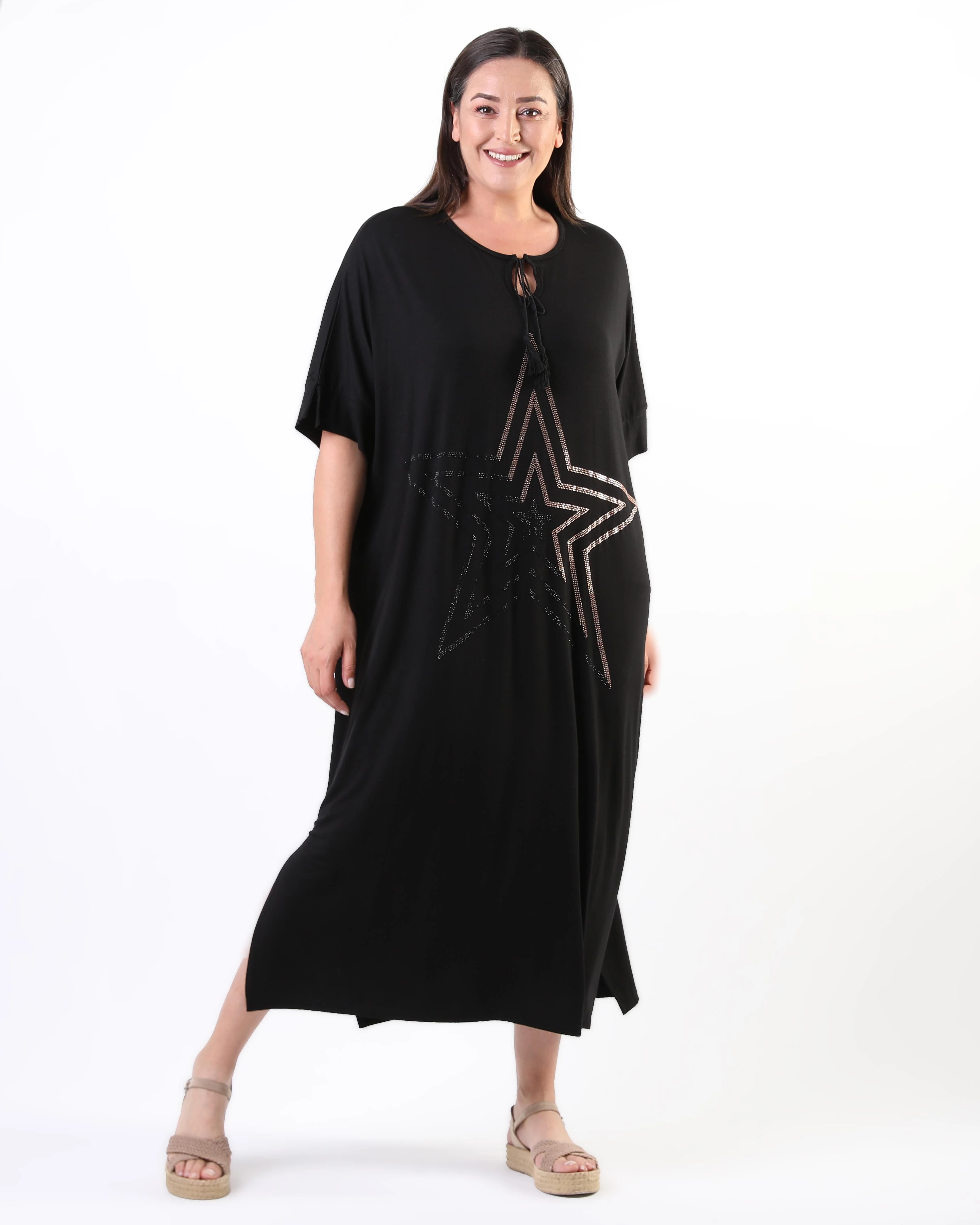 Kadın Büyük Beden Ekstra Rahat Kalıp Yıldız Baskılı Elbise