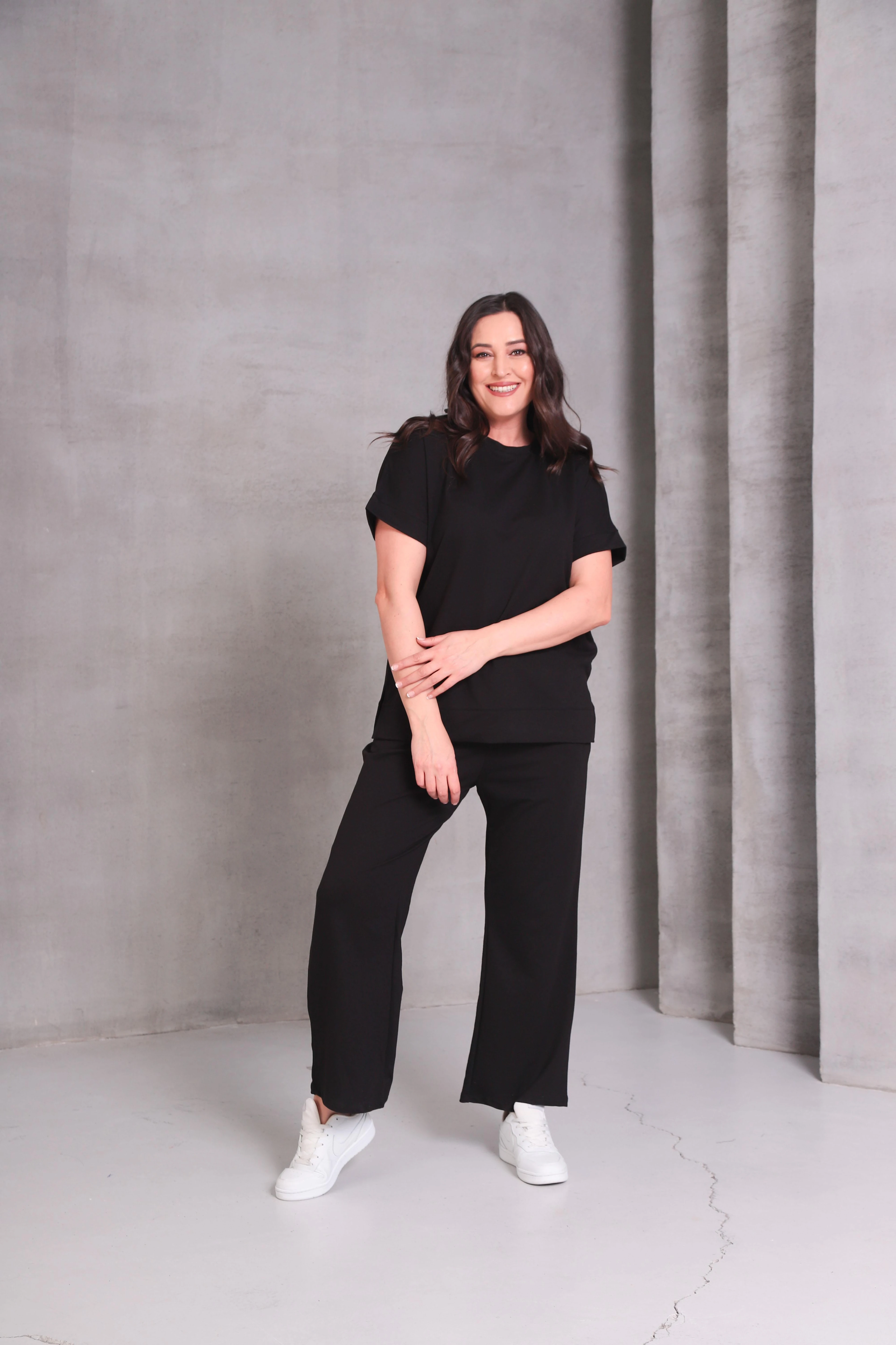 Kadın Büyük Beden Yazlık Eşofman Takımı - Siyah