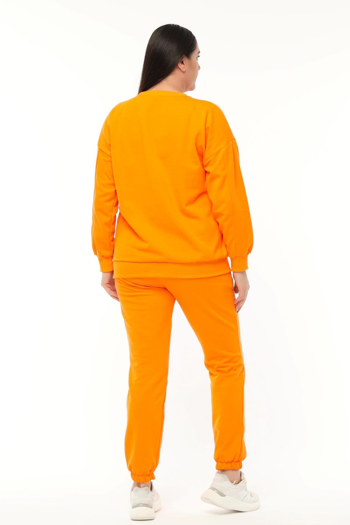 Kadın Büyük Beden Basıc Şardonlu Sweatshirt - Turuncu