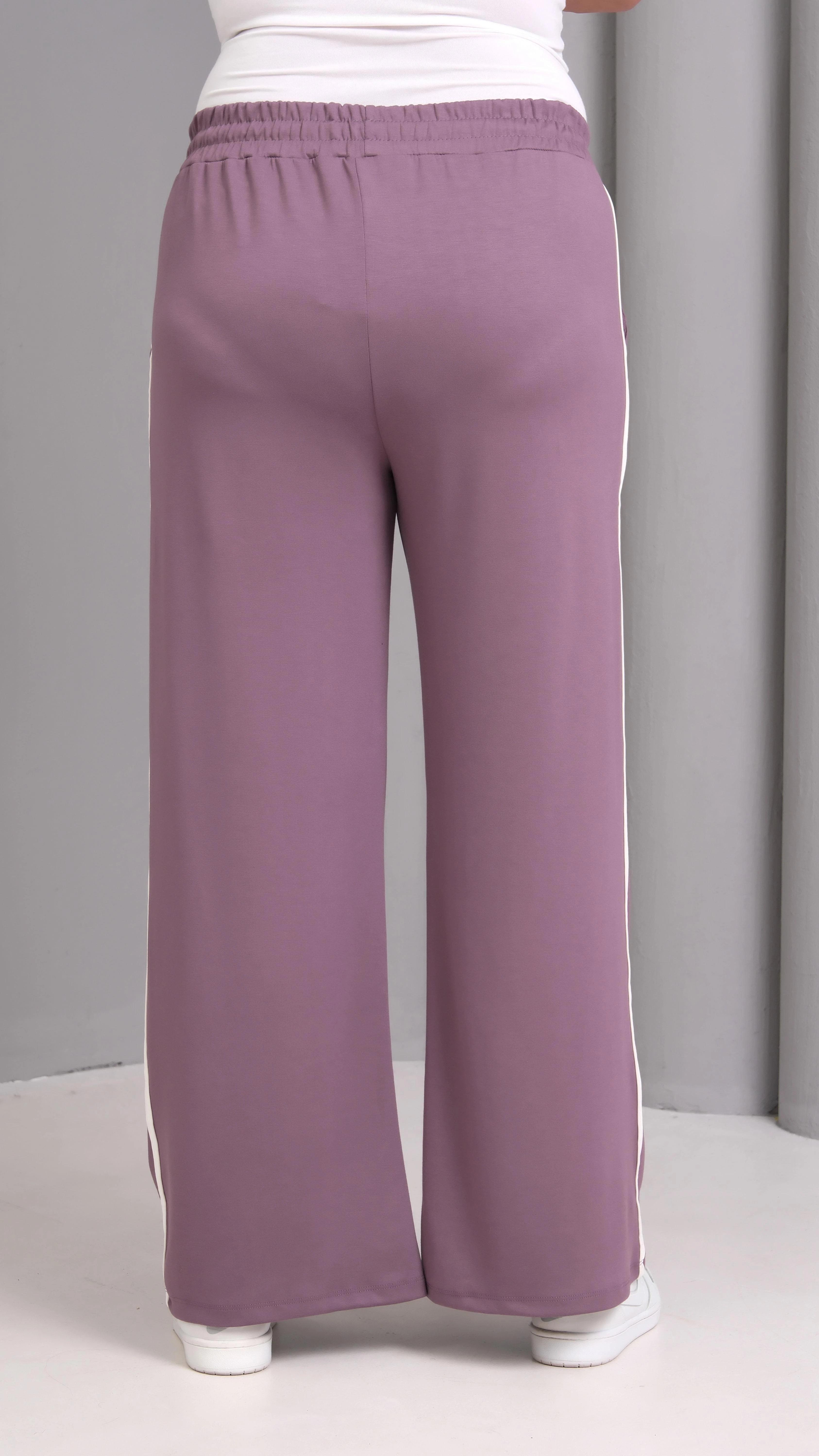 Kadın Büyük Beden Ekstra Rahat Kalıp Çizgili Eşofman Altı - Mor