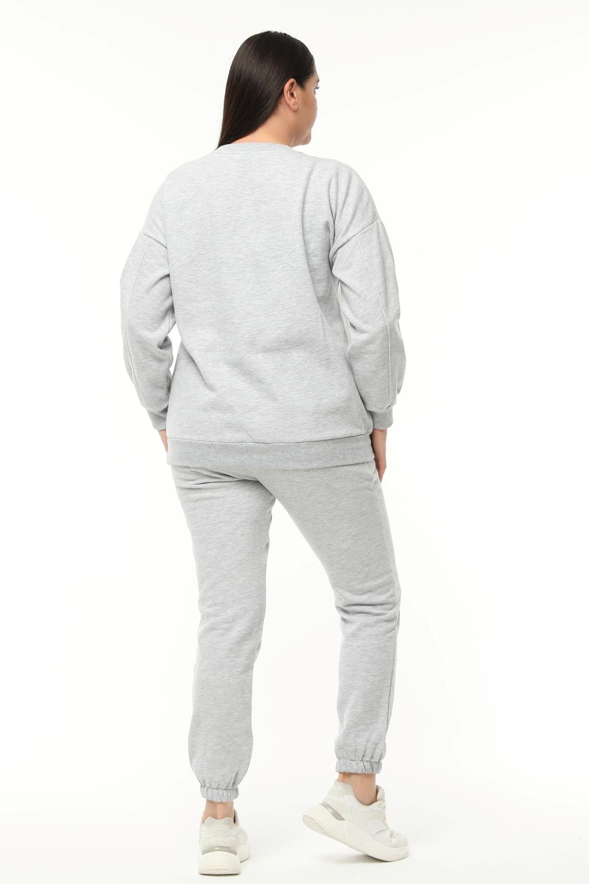 Kadın Büyük Beden Basıc Şardonlu Sweatshirt - Gri