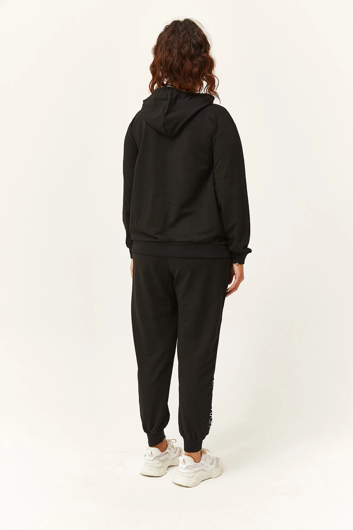 Kadın Büyük Beden Neon Bant Detaylı Yazılı Eşofman Takımı - Siyah