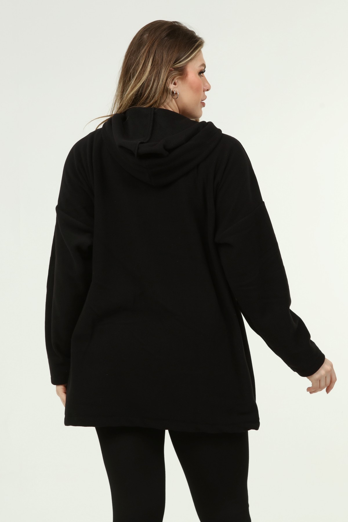 Kadın Büyük Beden Fermuarlı Basic Uzun Polar Sweatshirt