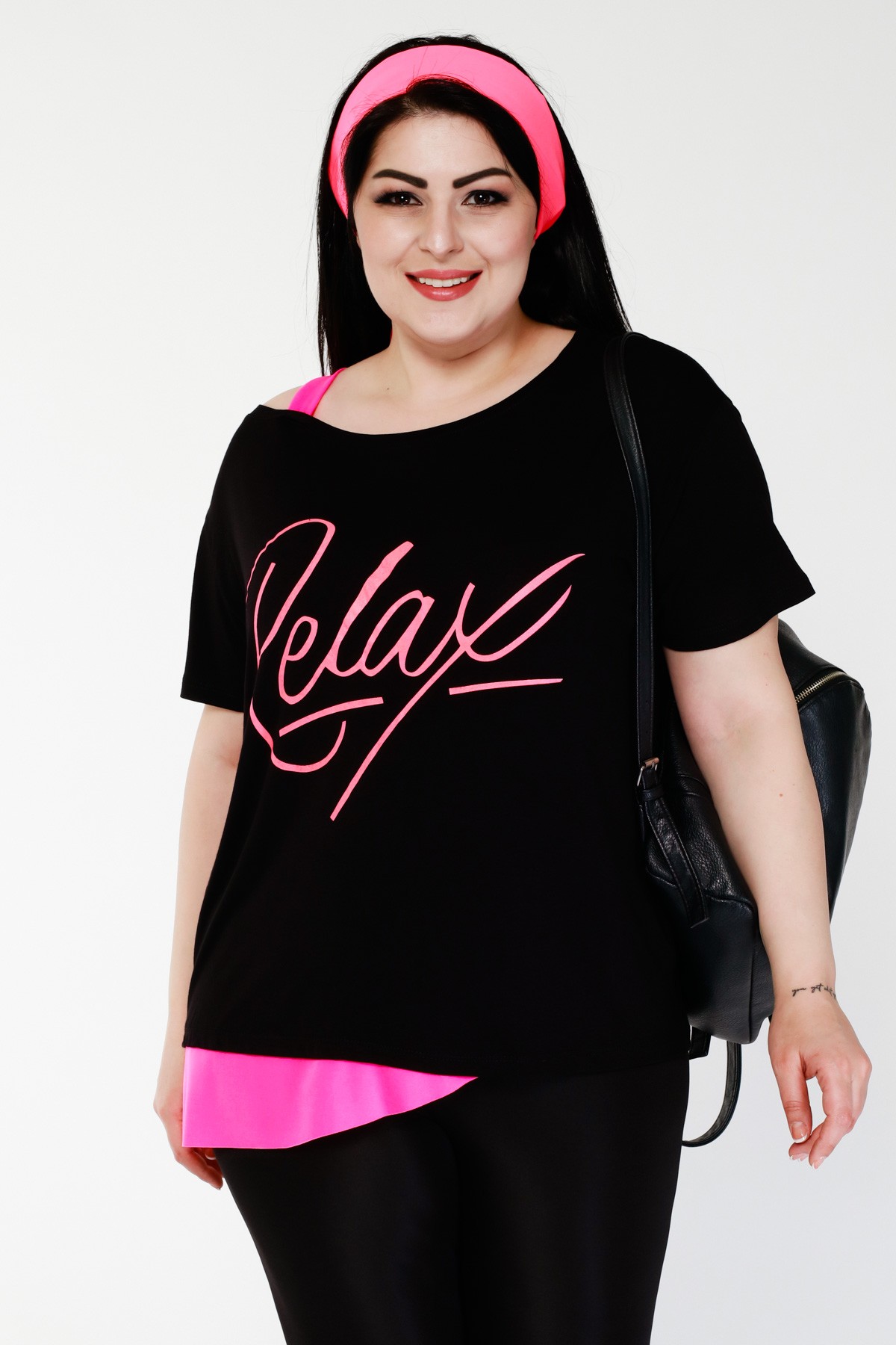 Kadın Büyük Beden Fosforlu Yazılı T-Shirt