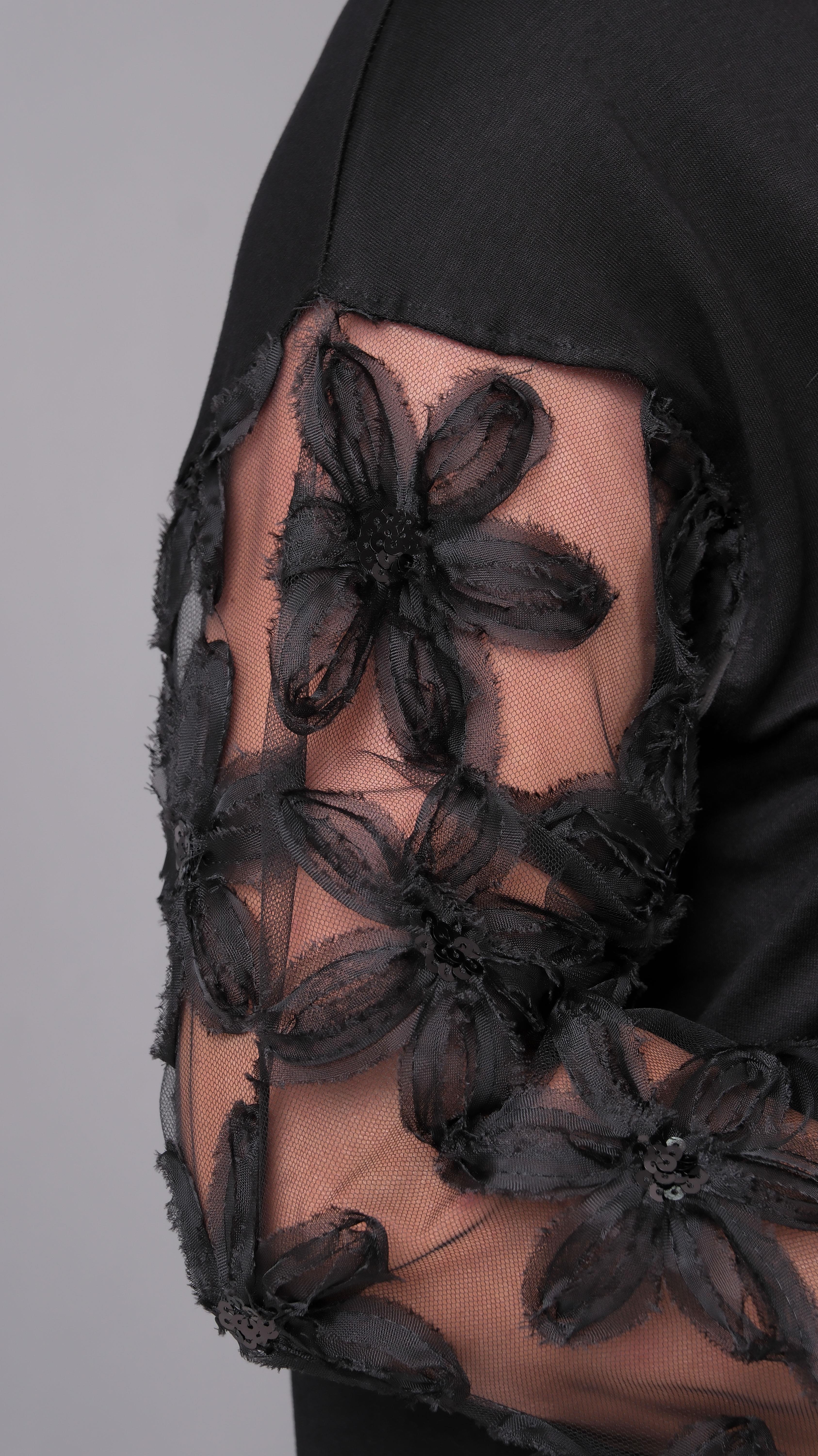 Kadın Büyük Beden Transparan Kol Siyah Sweatshirt