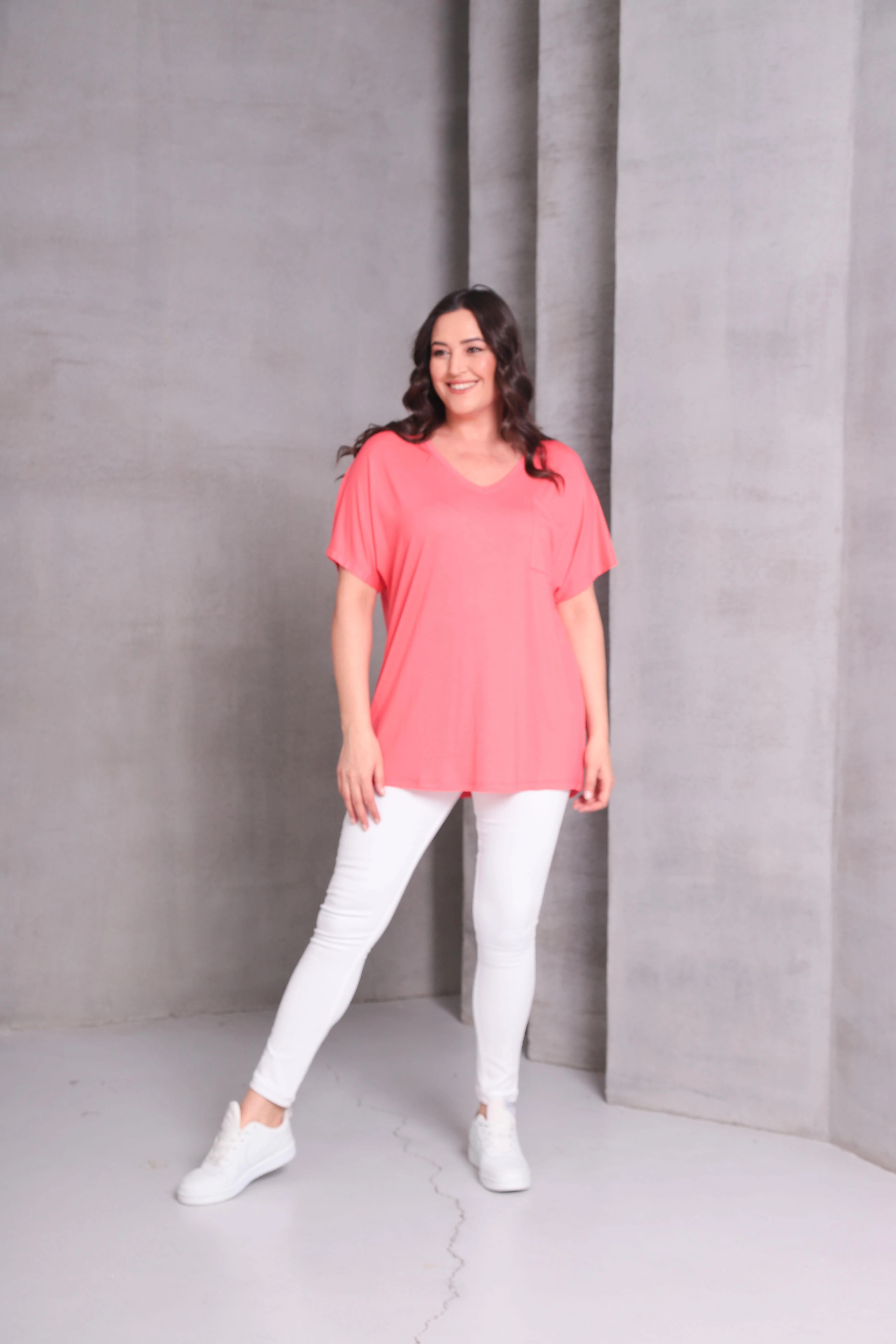 Kadın Büyük Beden Tek Cep Detay Basic Tişört