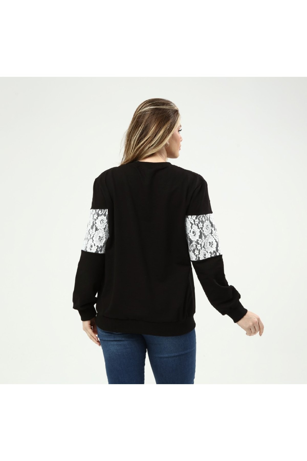Kadın Büyük Beden Dantel Garnili Sweatshirt
