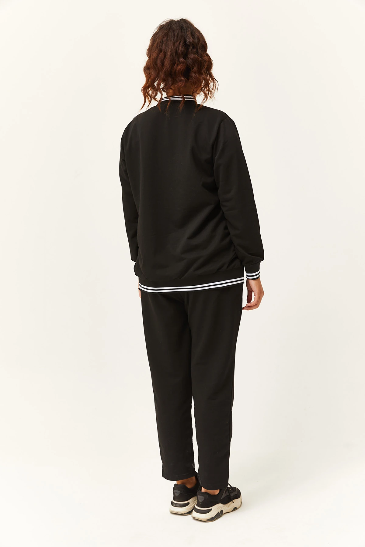 Kadın Büyük Beden Çıtçıt Kapama Eşofman Takımı - Siyah