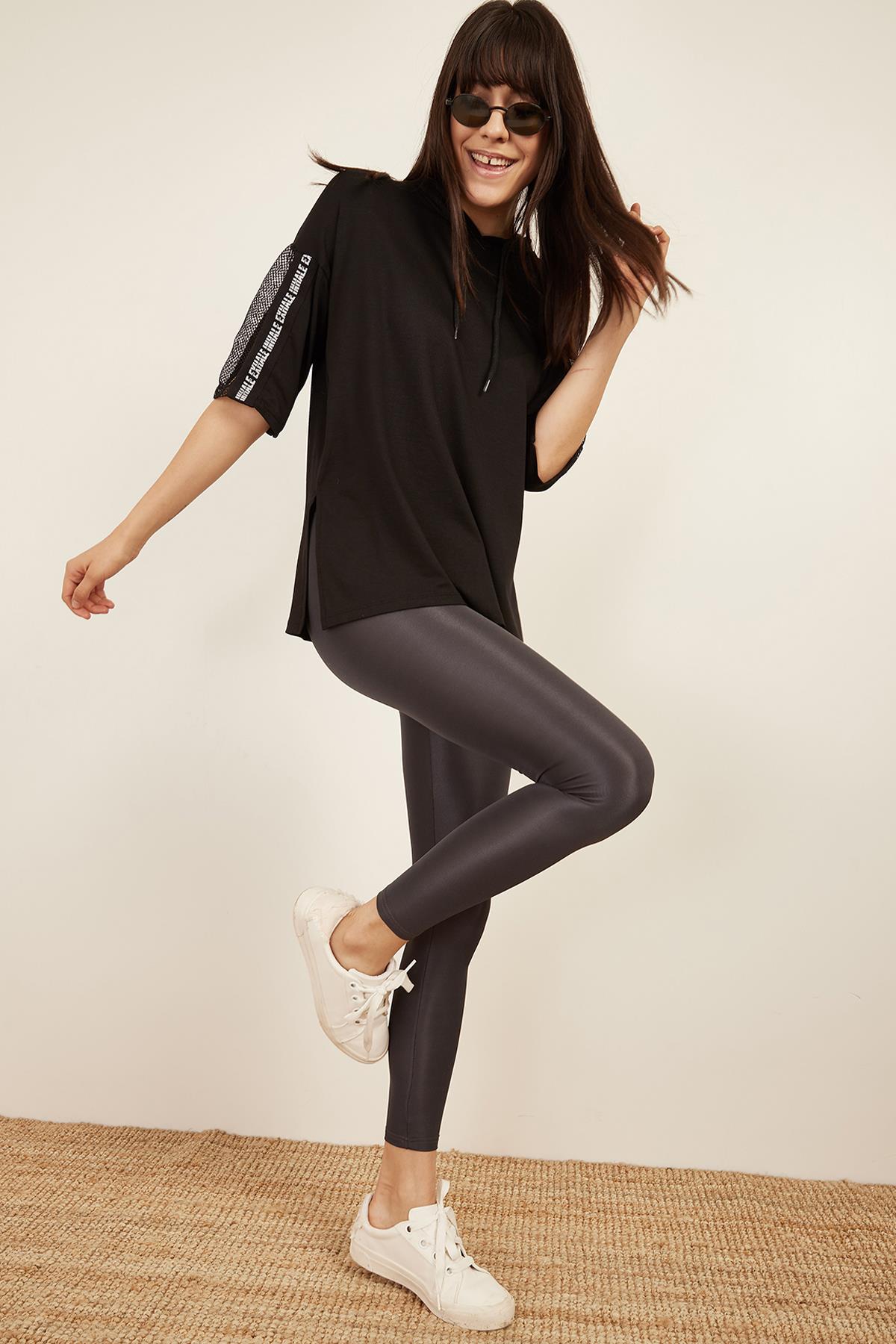 Kadın Parlak Toparlayıcı Tayt - Füme