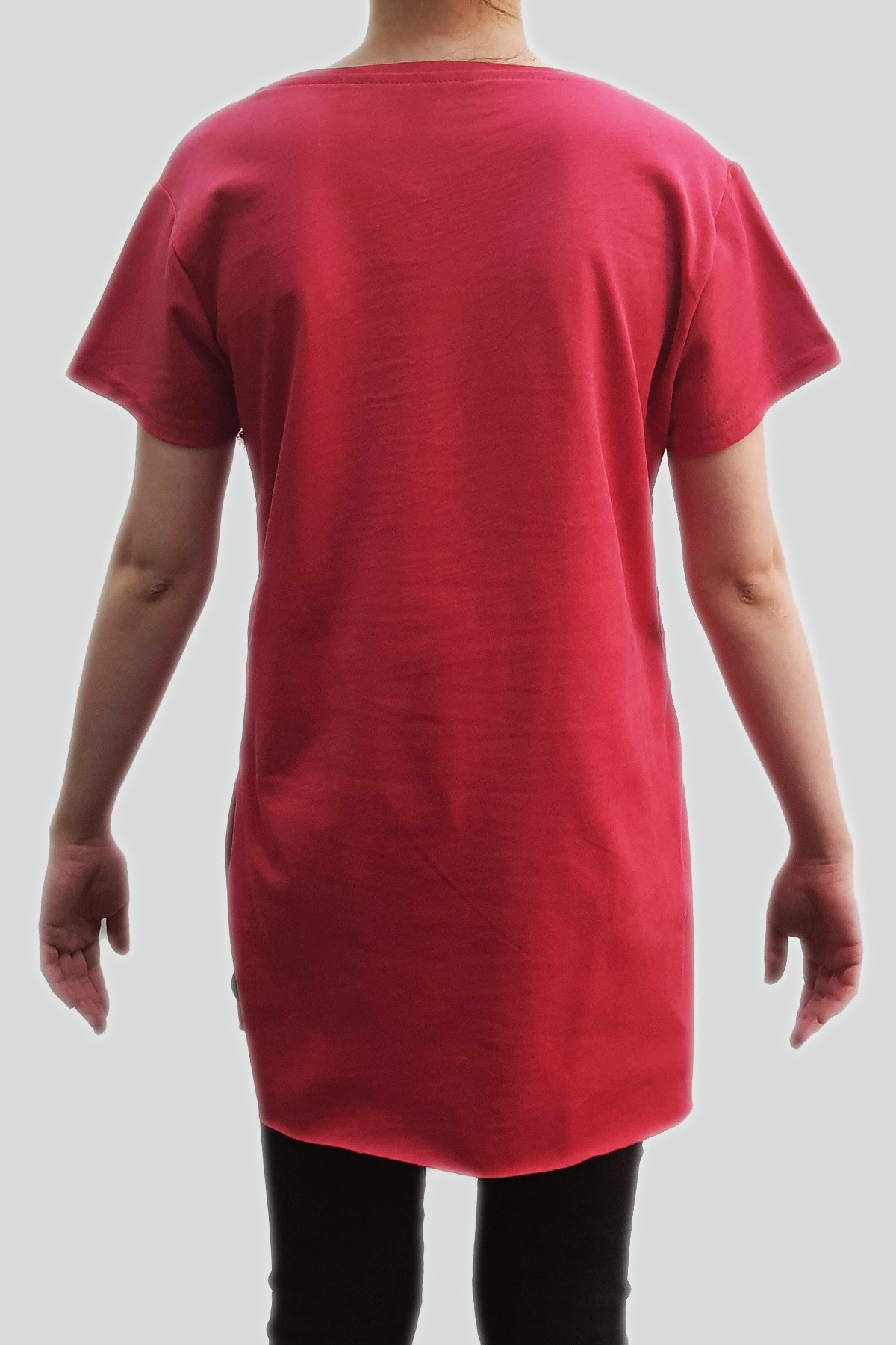 Kadın V Yaka Uzun Pamuklu T-Shirt