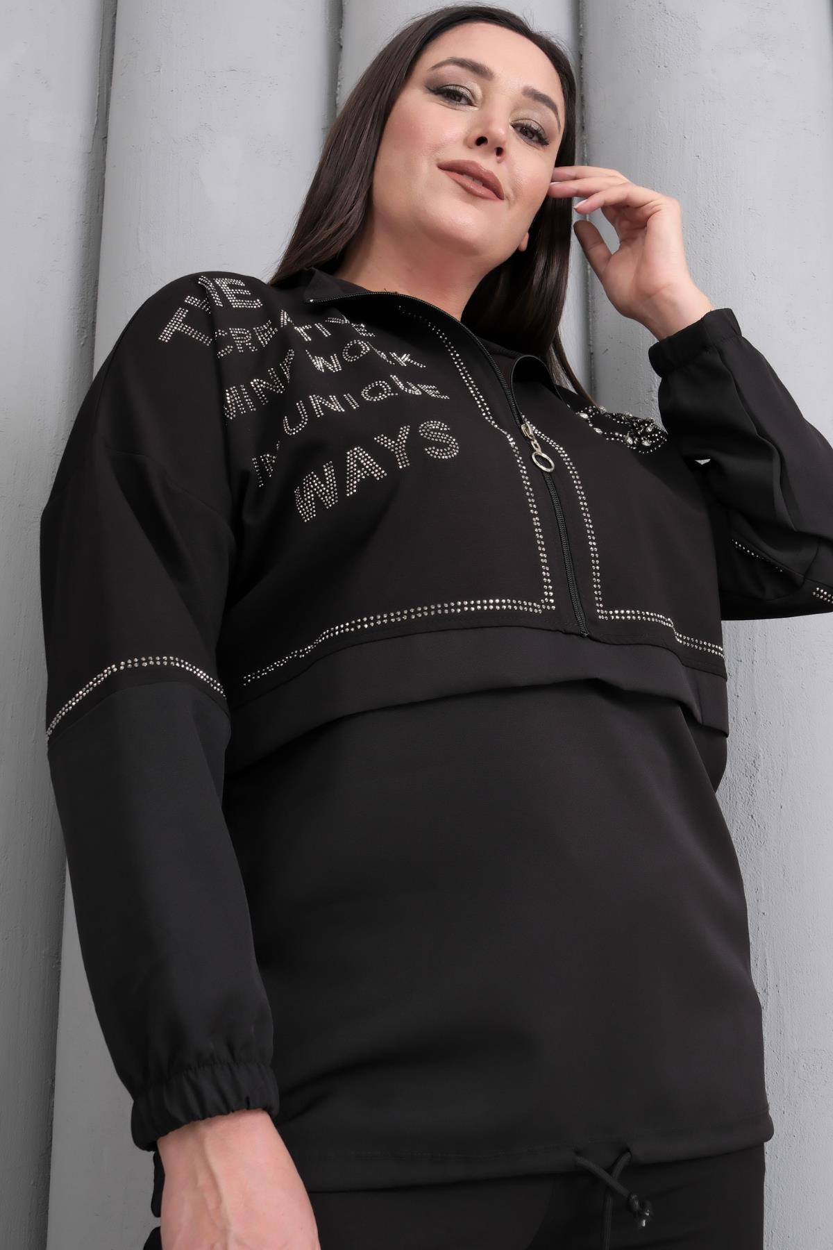 Kadın Büyük Beden Yarım Balıkçı Yaka Eşofman Takımı