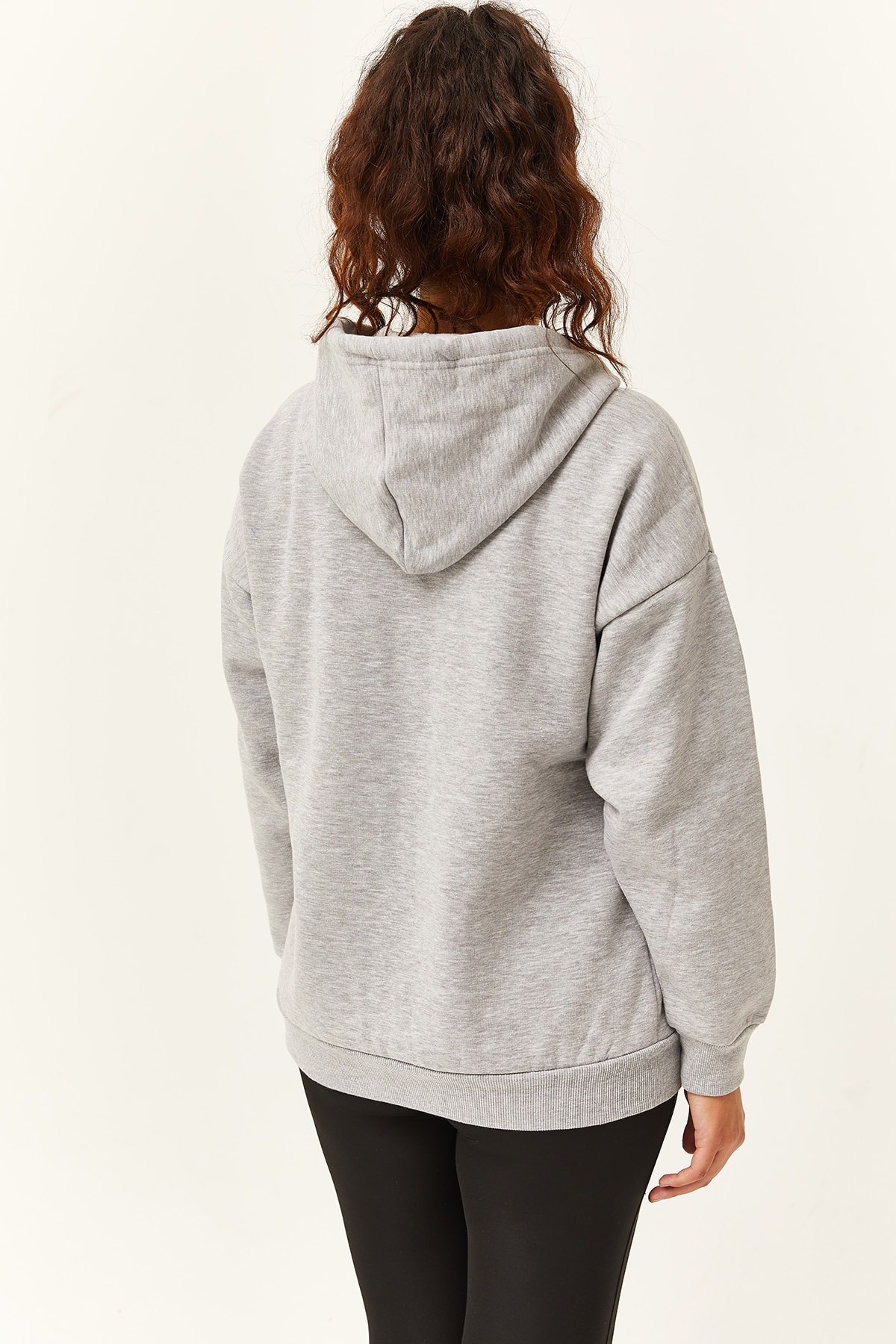 Kadın Büyük Beden Şardonlu Fermuarlı Kalın Sweatshirt - Gri