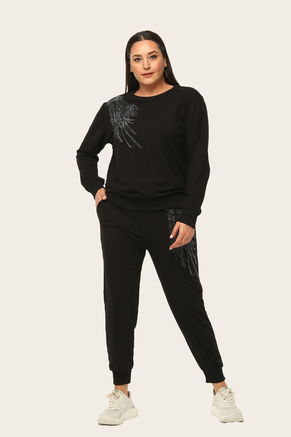 Kadın Büyük Beden Doğal Taş Baskılı Eşofman Takımı