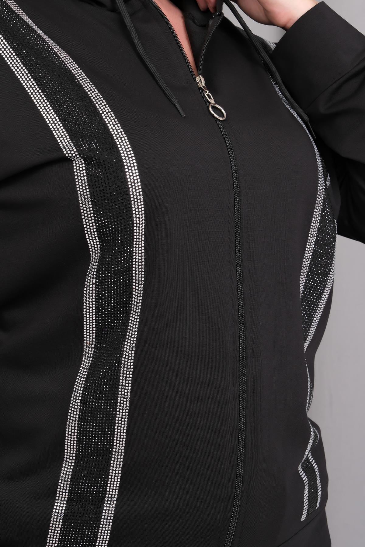 Kadın Büyük Beden Dikey Taş Detaylı Eşofman Takımı