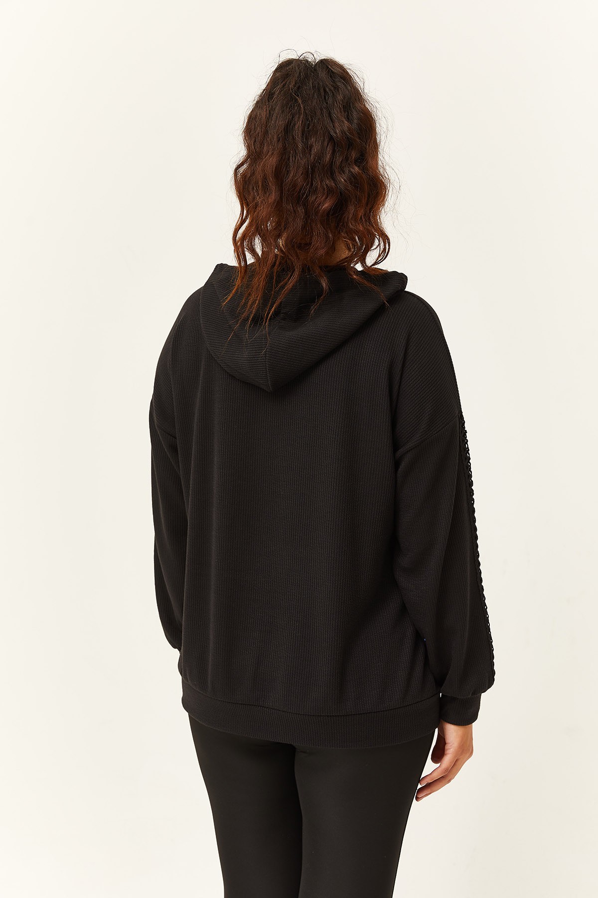 Kadın Büyük Beden Kolu Transparan Detay Sweatshirt