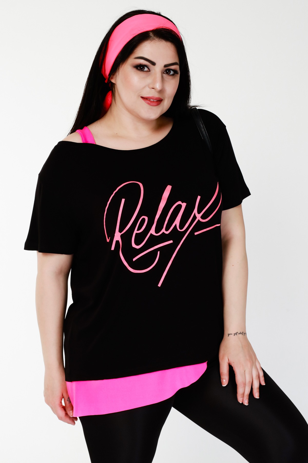 Kadın Büyük Beden Fosforlu Yazılı T-Shirt