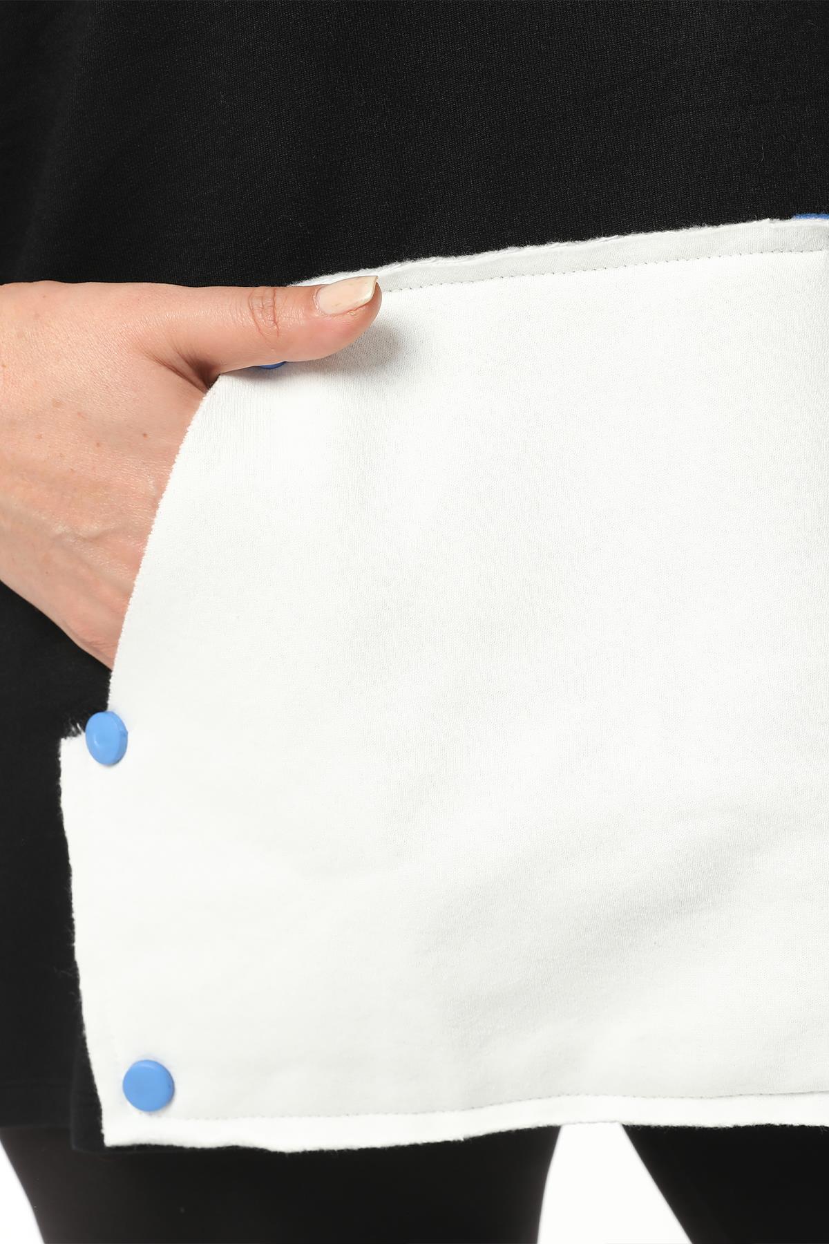 Kadın Büyük Beden Ekstra Rahat Kalıp Renkli Kanguru Cepli Sweatshirt - Siyah