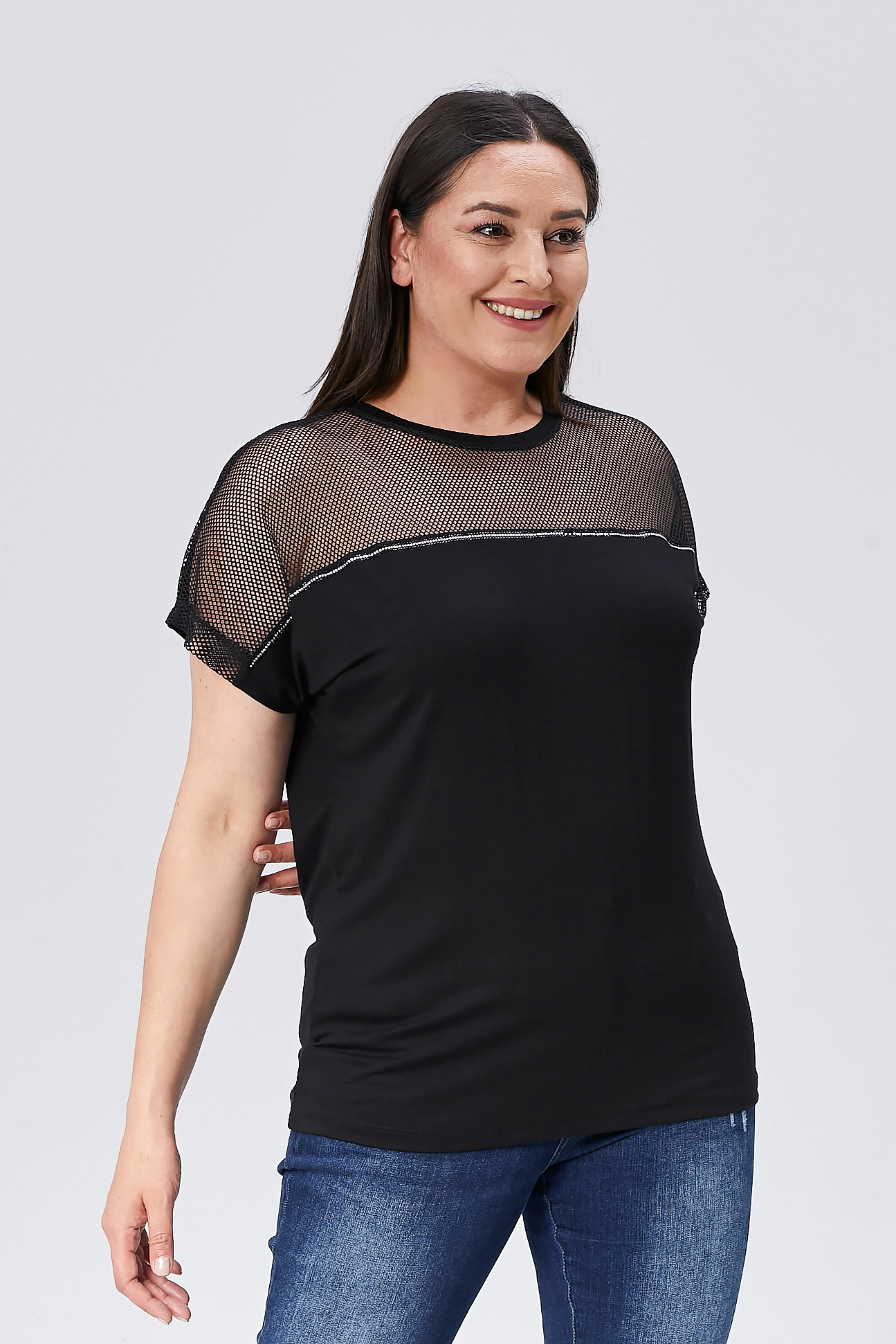 Kadın Büyük Beden File Detaylı Bluz - Siyah