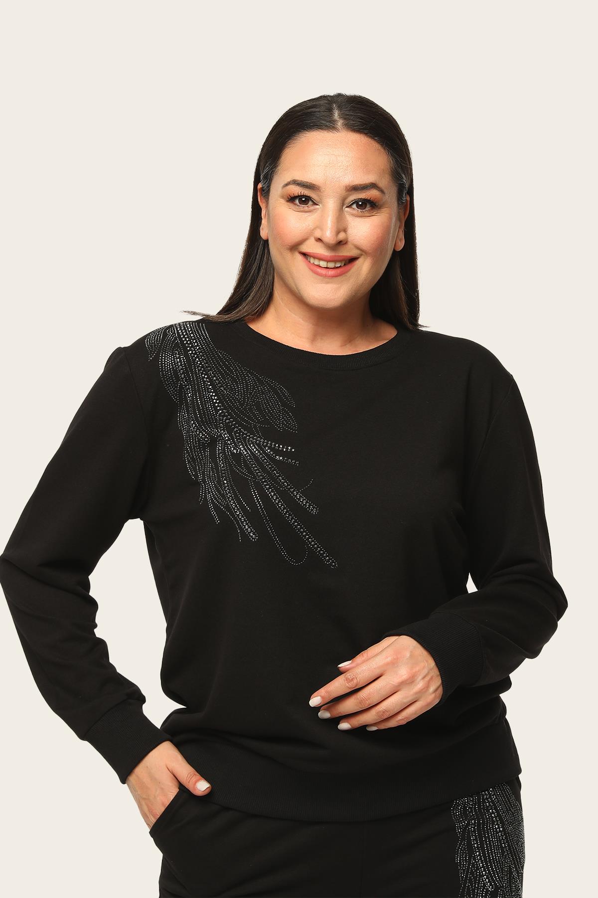 Kadın Büyük Beden Doğal Taş Baskılı Eşofman Takımı