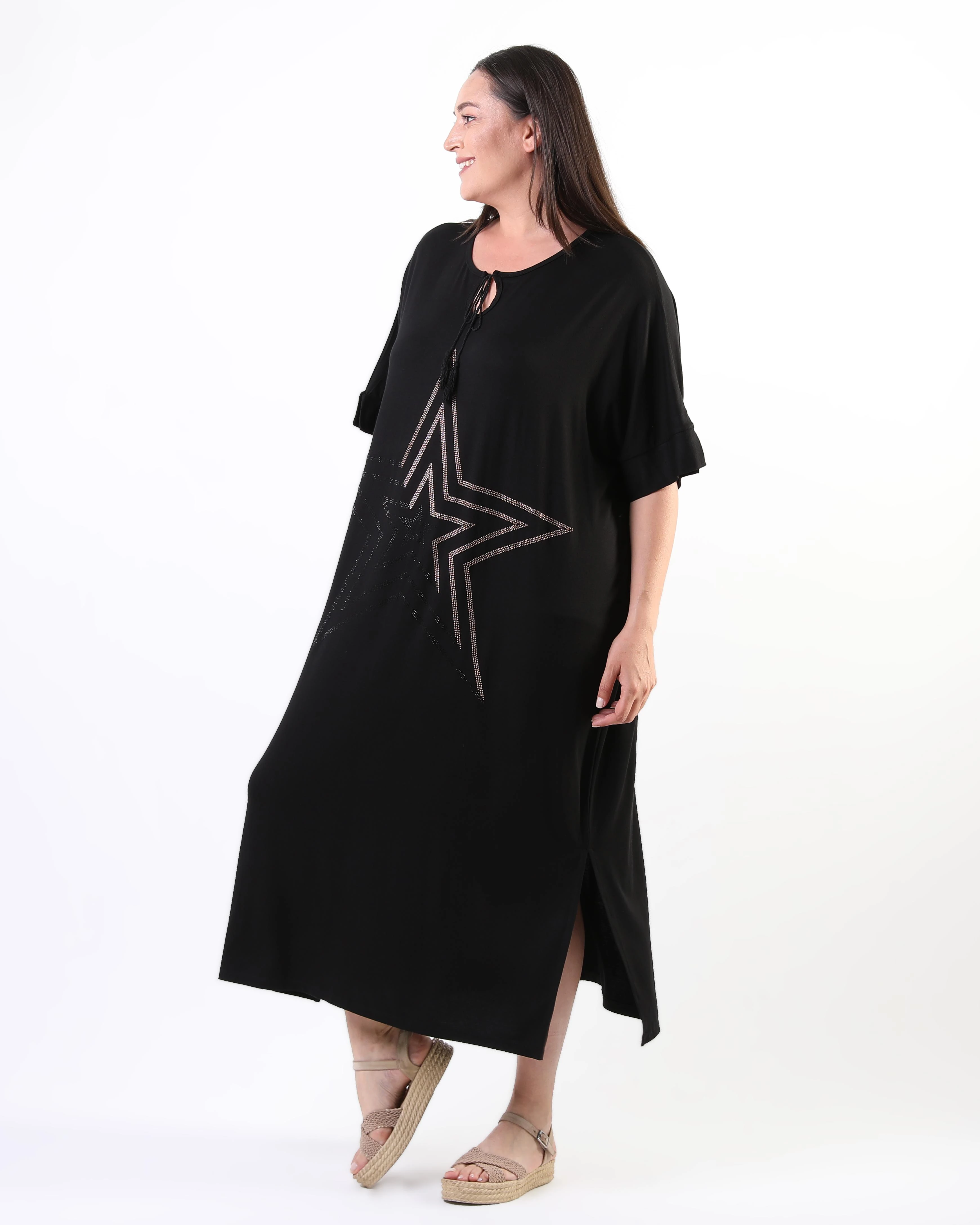 Kadın Büyük Beden Ekstra Rahat Kalıp Yıldız Baskılı Elbise