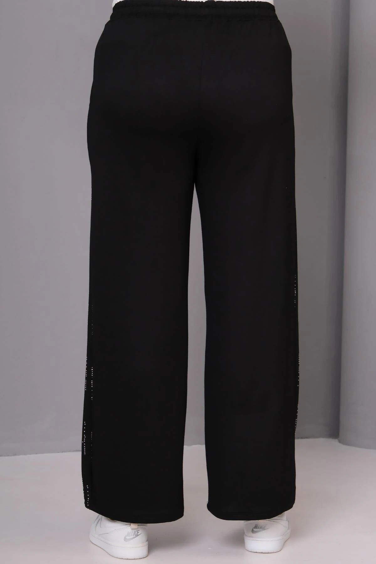 Kadın Büyük Beden Premium Taş Baskılı Siyah Alt Eşofman - Siyah