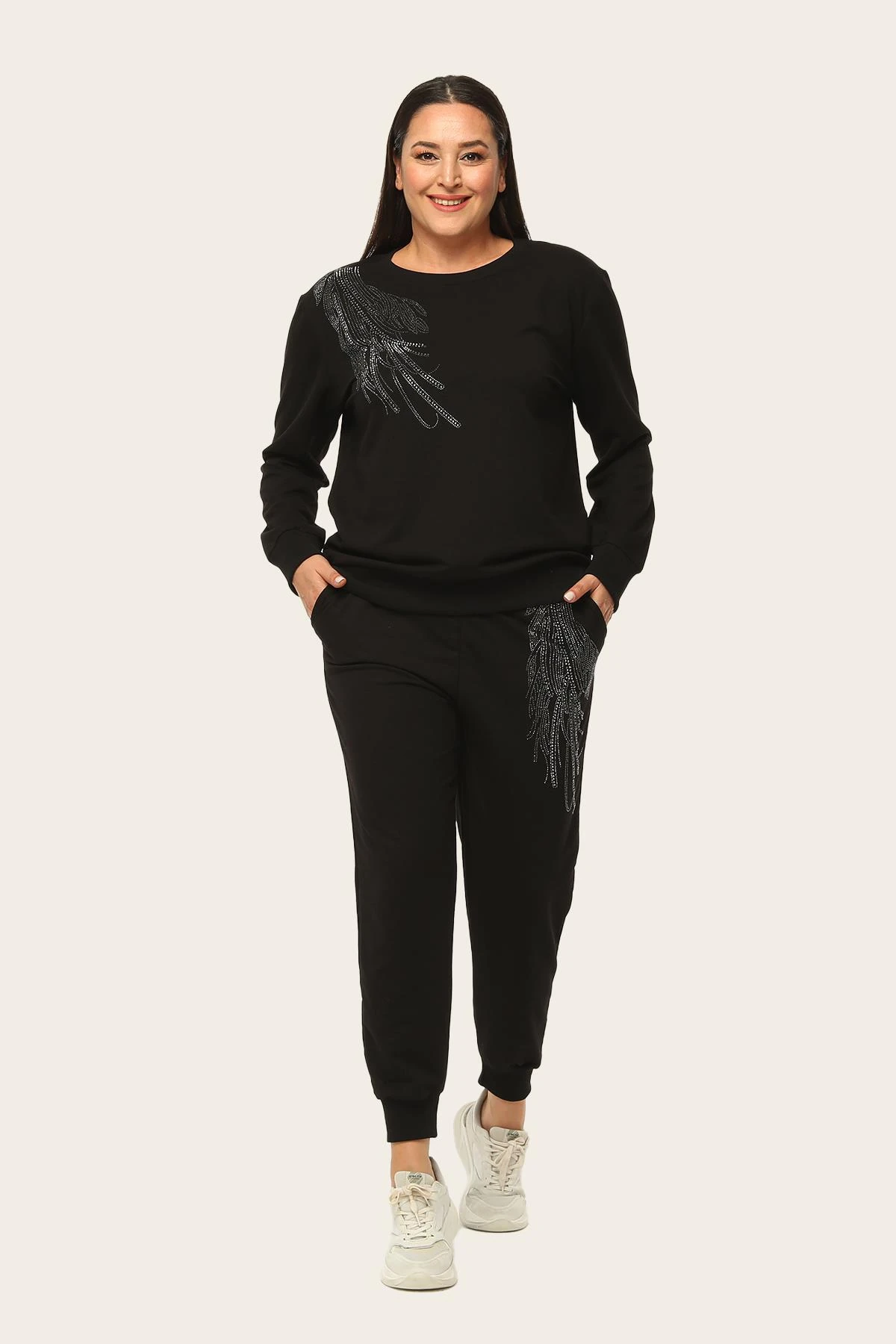 Kadın Büyük Beden Doğal Taş Baskılı Eşofman Takımı